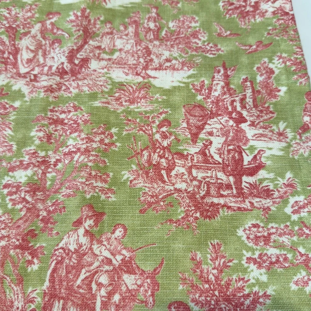 Vintage French Country Toile de Jouy Window Valance Red Green Pastoral 53x16